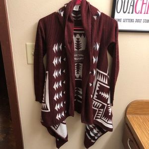 Maroon tribal print cardigan/sweater size small